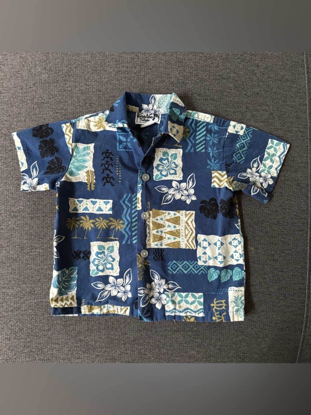 VTG Paradise Style Hawaii Shirt Blue Floral Island Tropical Toddler Boys 3T